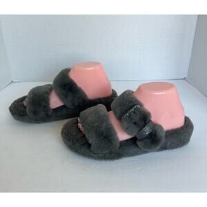 UGG Australia Women's 1104662 FUZZ YEAH Gray Shearling Fur Open Toe Slippers 7-8